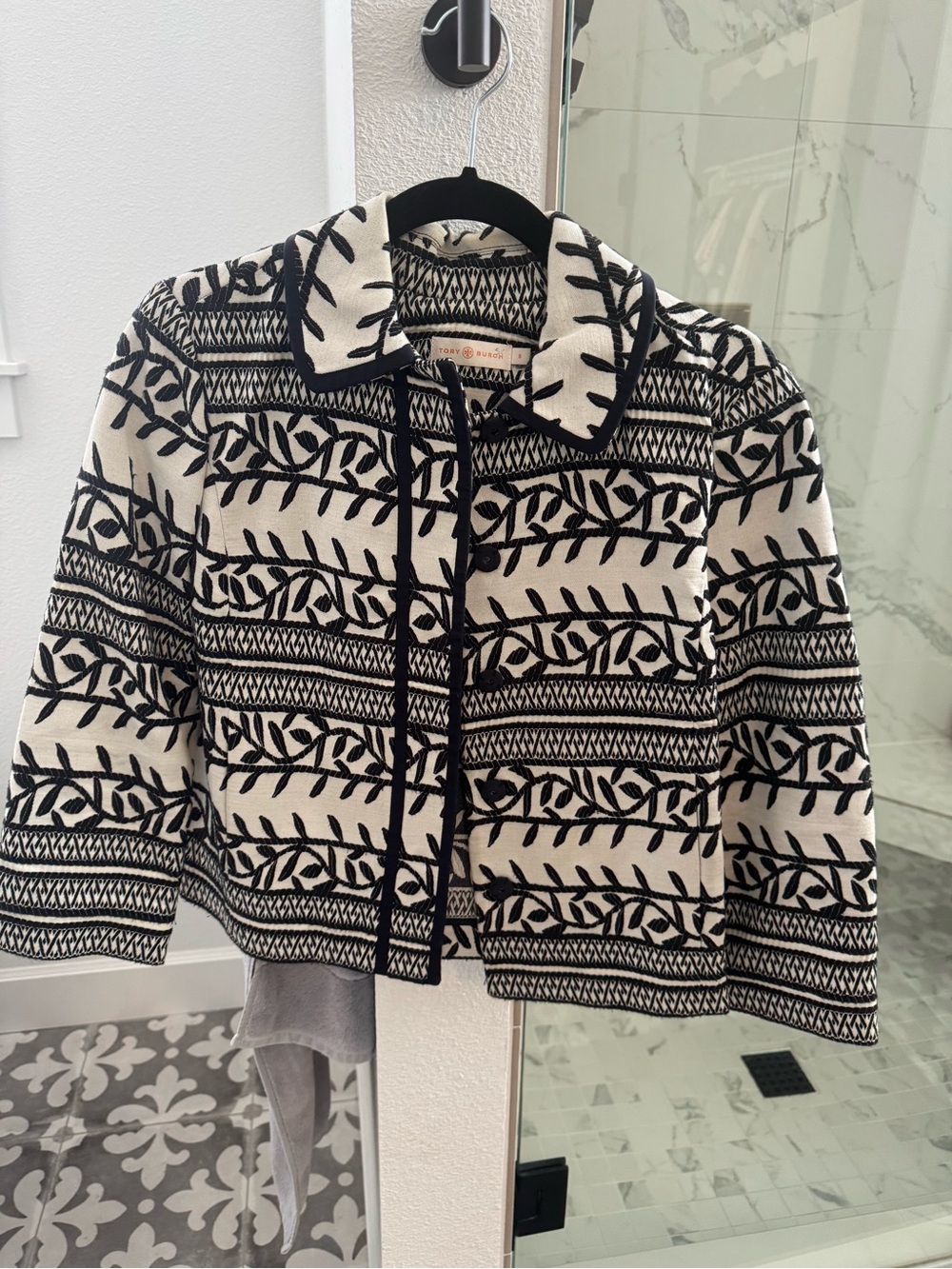 Tory Burch Navy  & White Patterned Jacket